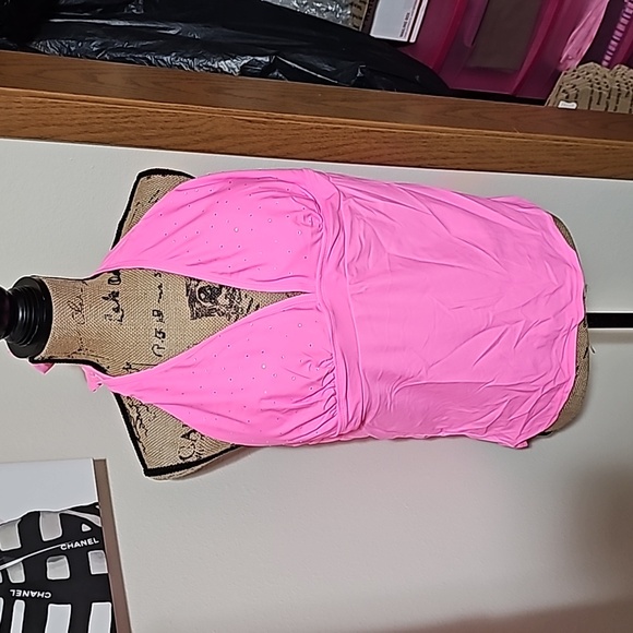 3x hot pink swim halter top with rinestones. - Picture 1 of 4